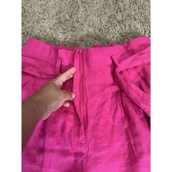 MANGO MNG Pink 100% Linen Paper Bag Shorts Tie Waist High Waist Preppy Casual L - Picture 3 of 9